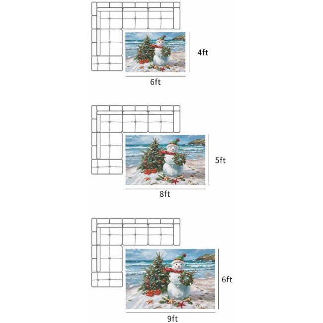 Outdoor Rug 4x6ft, Xmas Beach Snowman Christmas Tree Indoor Area Rug for Patio Backyard Deck Large Floor Mat, Ball Starfish Berry Wreath Non-Slip Outside Carpet Balcony Porch Camping Rug Picnic Mat