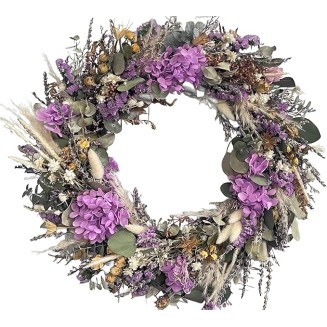 back porch decor, Decorative Spring Wreaths for Front Door 16 In Dried Flower Summer Wreath Lavender Pink Hydrangea Eucalyptus Leaves Floral Wreath Home Wall for Outside Indoor Home Wall Festival(PURP