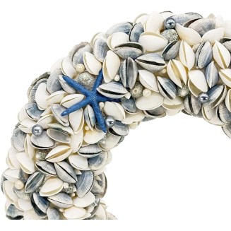 23" Nautical Seashell Wreath, Navy Blue | Coastal Beach Floral Home Decor Indoor Outdoor Real Starfish Pearl Seashells