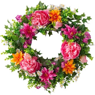 24in Radiant Peony Outdoor Floral Artificial Wreath