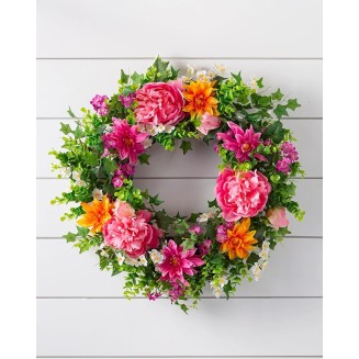24in Radiant Peony Outdoor Floral Artificial Wreath