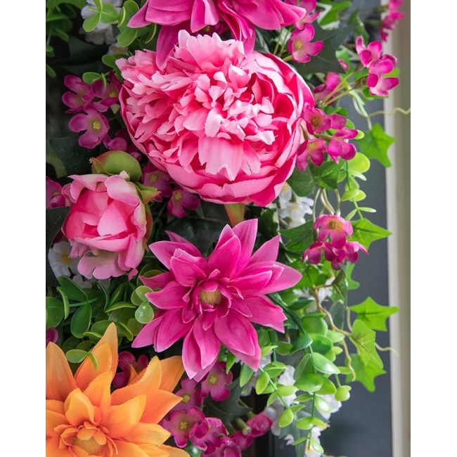 24in Radiant Peony Outdoor Floral Artificial Wreath
