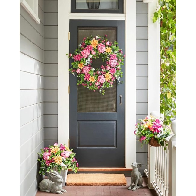 24in Radiant Peony Outdoor Floral Artificial Wreath