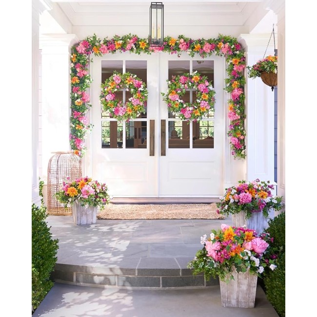 24in Radiant Peony Outdoor Floral Artificial Wreath