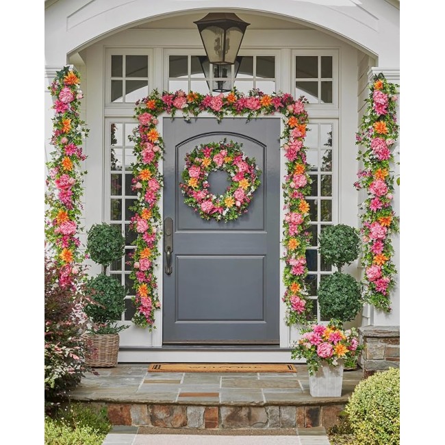24in Radiant Peony Outdoor Floral Artificial Wreath