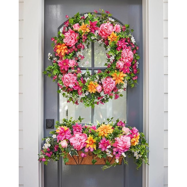24in Radiant Peony Outdoor Floral Artificial Wreath