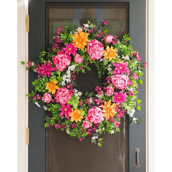 24in Radiant Peony Outdoor Floral Artificial Wreath