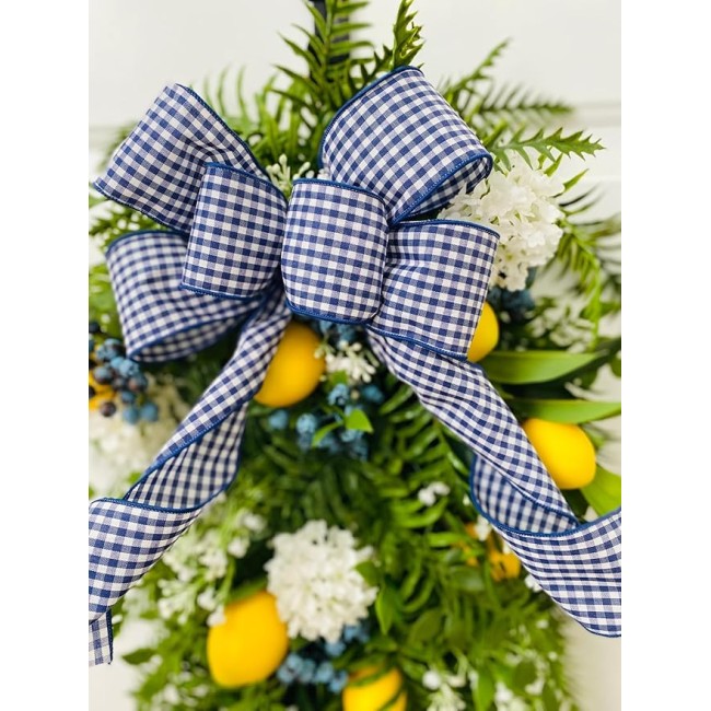 Yellow Lemon Blueberry and Spring Fern Swag, Blue and White Summer Wreath for Mantel, Staircase, Home, Wall, Window, Front Door, Fireplace