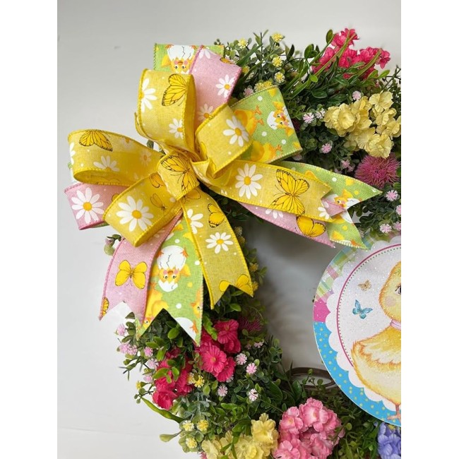 Spring Baby Chick Decor Wreath, Summer Floral Wreath for Mantel, Staircase, Home, Wall, Window, Front Door, Fireplace