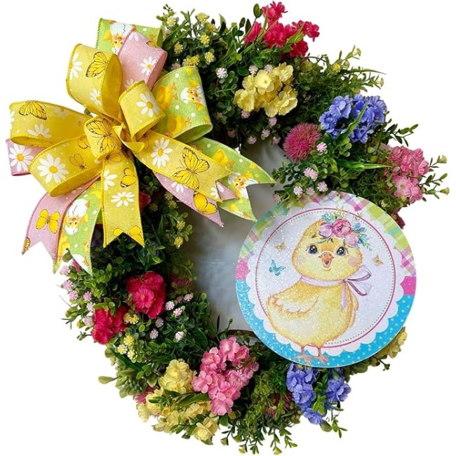 Spring Baby Chick Decor Wreath, Summer Floral Wreath for Mantel, Staircase, Home, Wall, Window, Front Door, Fireplace
