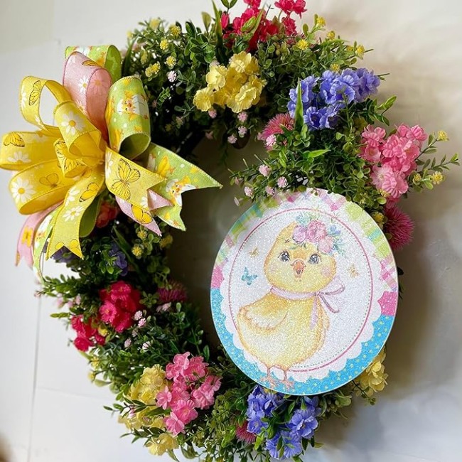 Spring Baby Chick Decor Wreath, Summer Floral Wreath for Mantel, Staircase, Home, Wall, Window, Front Door, Fireplace