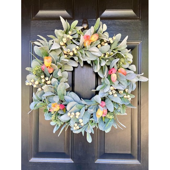 Elegant Spring Pink Tulips Wreath, Beautiful Farmhouse Wreath for Parties, Front Door, Birthday, Wedding, Staircase, Home, Wall, Window, Gift(20 inches)