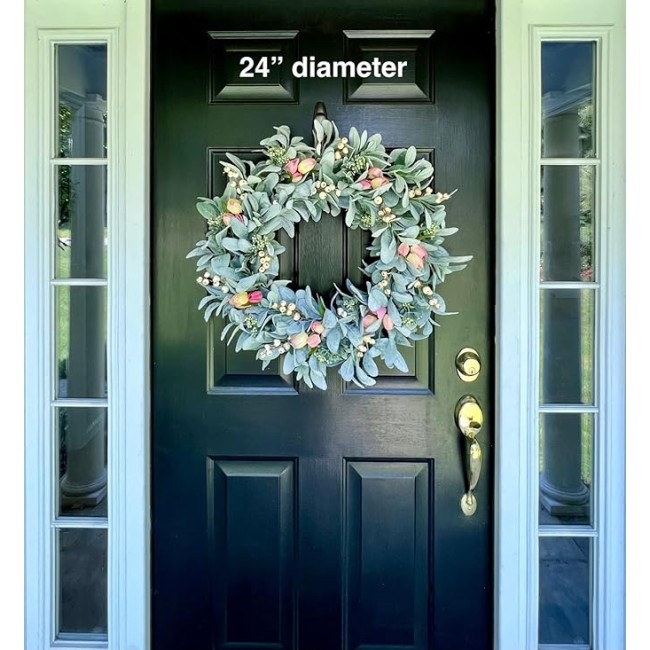 Elegant Spring Pink Tulips Wreath, Beautiful Farmhouse Wreath for Parties, Front Door, Birthday, Wedding, Staircase, Home, Wall, Window, Gift(20 inches)