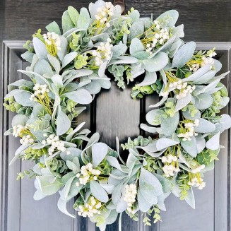 Spring to Summer Beautiful White Flowers Eucalyptus Wreath, Summer Wedding Wreath for Parties, Front Door, Birthday, Wedding, Staircase, Home, Wall, Window, Gift(20 inches)