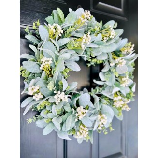 Spring to Summer Beautiful White Flowers Eucalyptus Wreath, Summer Wedding Wreath for Parties, Front Door, Birthday, Wedding, Staircase, Home, Wall, Window, Gift(20 inches)