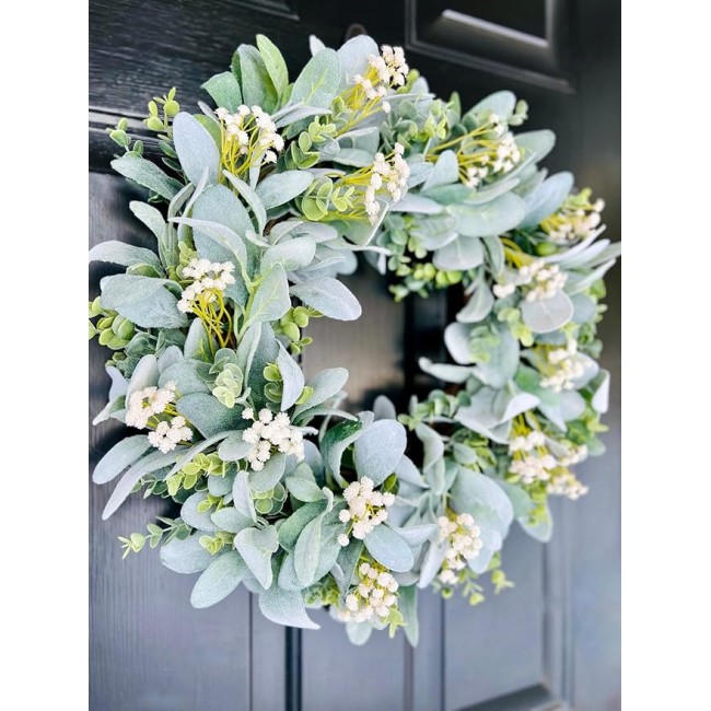 Spring to Summer Beautiful White Flowers Eucalyptus Wreath, Summer Wedding Wreath for Parties, Front Door, Birthday, Wedding, Staircase, Home, Wall, Window, Gift(20 inches)