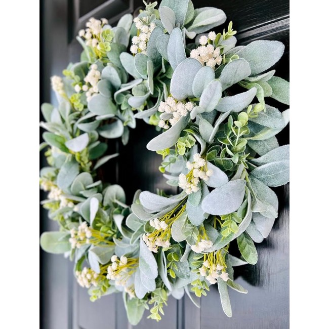 Spring to Summer Beautiful White Flowers Eucalyptus Wreath, Summer Wedding Wreath for Parties, Front Door, Birthday, Wedding, Staircase, Home, Wall, Window, Gift(20 inches)