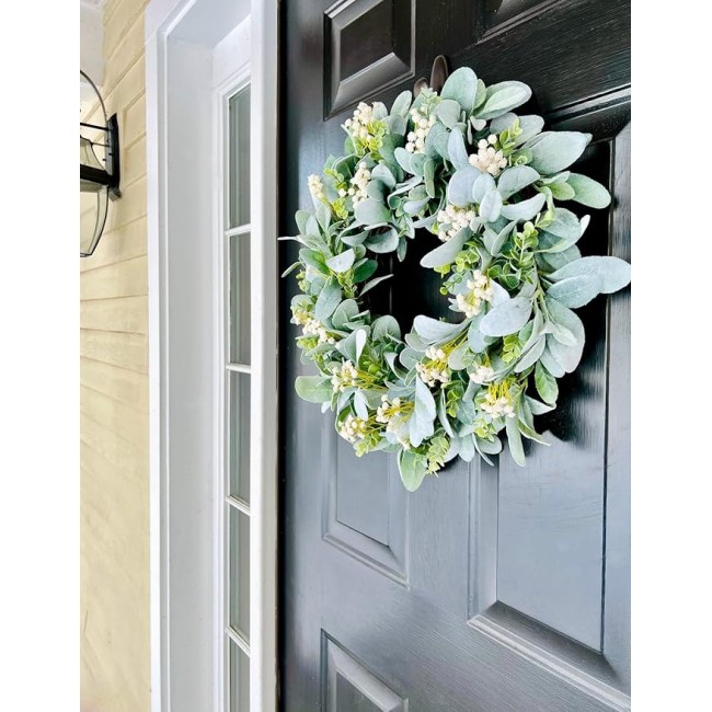 Spring to Summer Beautiful White Flowers Eucalyptus Wreath, Summer Wedding Wreath for Parties, Front Door, Birthday, Wedding, Staircase, Home, Wall, Window, Gift(20 inches)
