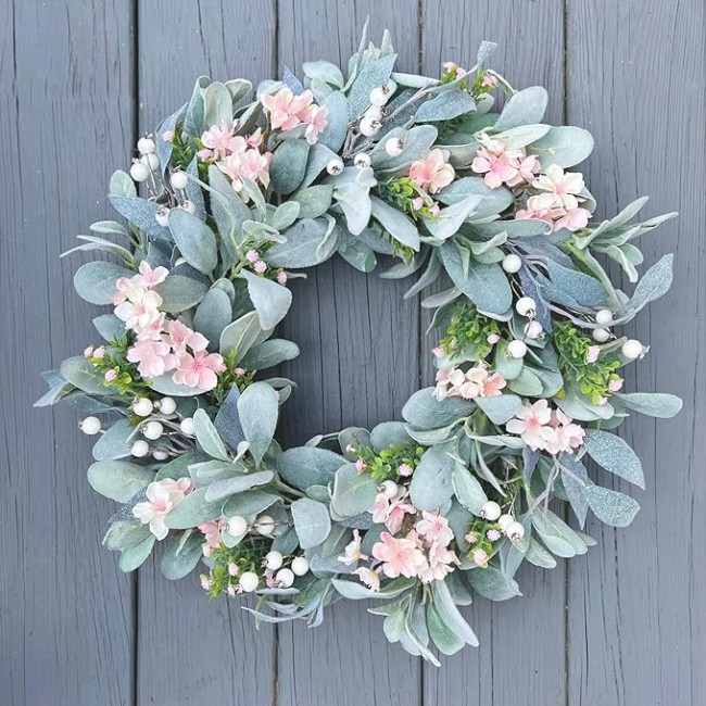 Spring Light Pink Flowers Cherry Blossoms Wreath, Beautiful Wreath for Parties, Front Door, Birthday, Wedding, Staircase, Home, Wall, Window, Gift(20 inches)