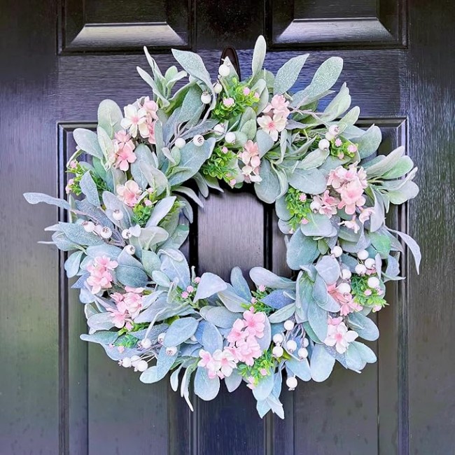 Spring Light Pink Flowers Cherry Blossoms Wreath, Beautiful Wreath for Parties, Front Door, Birthday, Wedding, Staircase, Home, Wall, Window, Gift(20 inches)