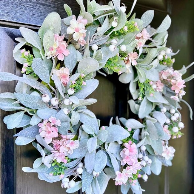 Spring Light Pink Flowers Cherry Blossoms Wreath, Beautiful Wreath for Parties, Front Door, Birthday, Wedding, Staircase, Home, Wall, Window, Gift(20 inches)