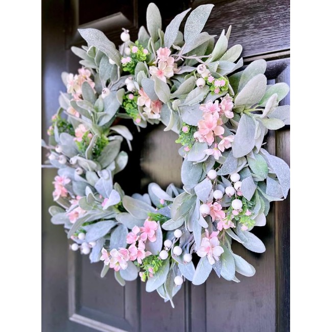 Spring Light Pink Flowers Cherry Blossoms Wreath, Beautiful Wreath for Parties, Front Door, Birthday, Wedding, Staircase, Home, Wall, Window, Gift(20 inches)