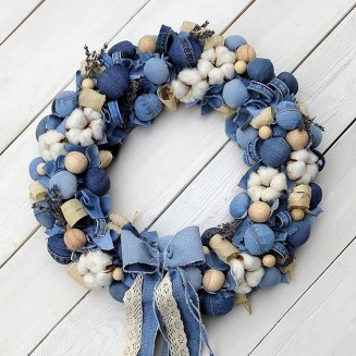 Blue and White Wreath, Beautiful Farmhouse Wreath for Mantel, Staircase, Home, Wall, Window, Front Door, Gift(16 inches)