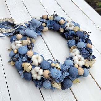 Blue and White Wreath, Beautiful Farmhouse Wreath for Mantel, Staircase, Home, Wall, Window, Front Door, Gift(16 inches)